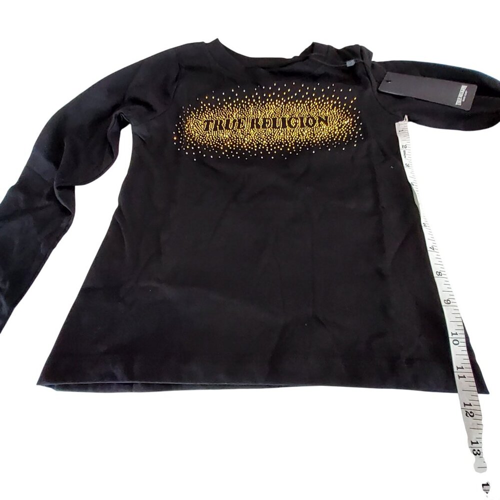 True Religion Long Sleeve Black Gold Studded Tee Size L (6X)  Girls 100% Cotton - Picture 4 of 11